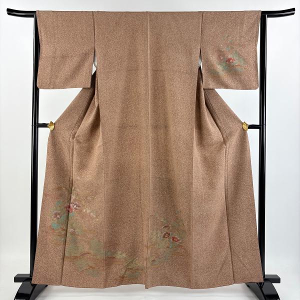 訪問着 身丈162cm 裄丈64cm M 袷 草花 風景 金彩 茶色 正絹 美品 秀品