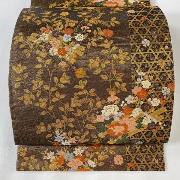 袋帯 美品 秀品 花筏 橘 金糸 箔 金茶 六通 正絹 中古 : リユース