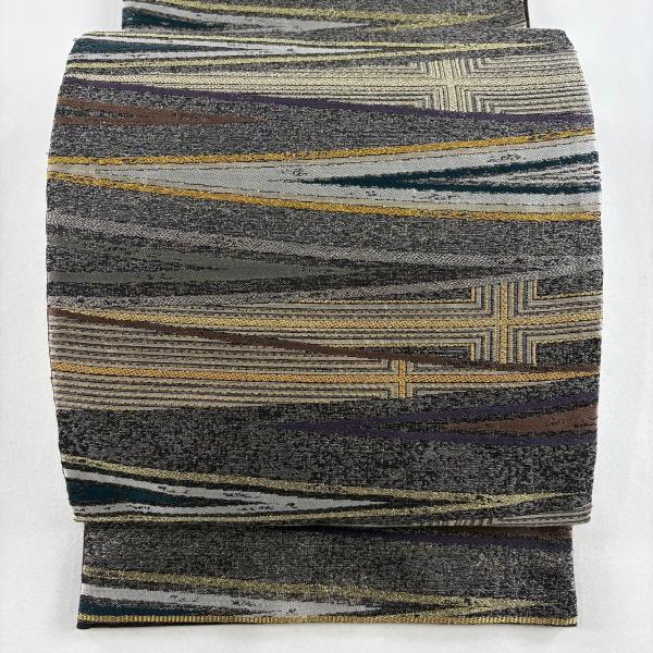 幾何学模様 洒落袋帯 袋帯 名品 幾何学模様 灰紫 六通 正絹 中古 在庫一掃 : リユース