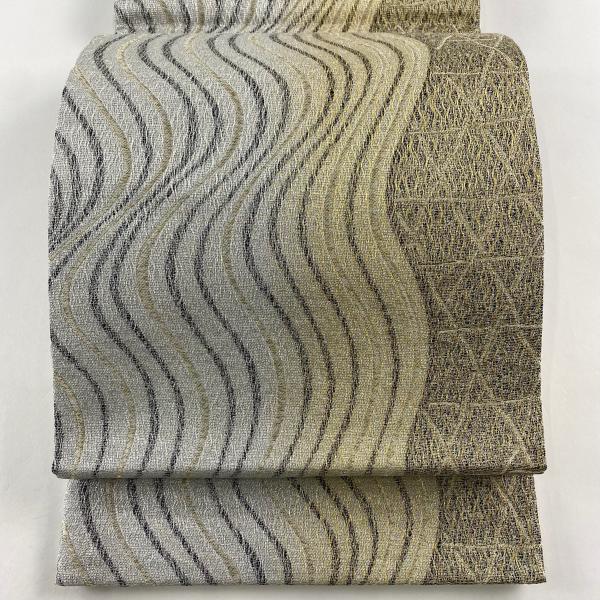 ◇507my39◇夏帯 透かし織 よろけ縞 水玉 金糸 袋帯◇美品 ◇507my39◇夏帯 透かし織 よろけ縞 水玉 金糸 袋帯◇美品 ◇507my39