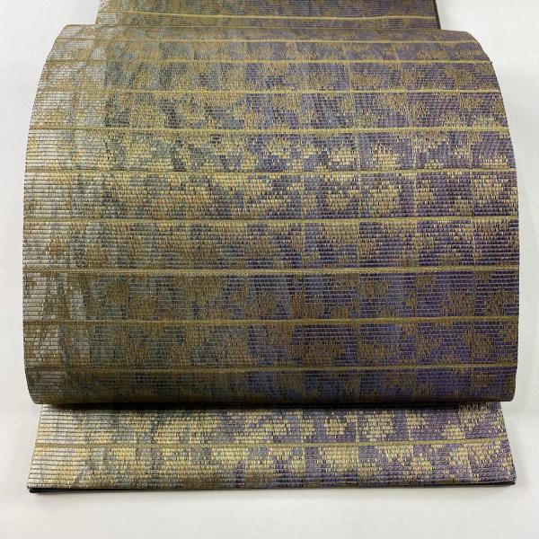 袋帯 美品 名品 やまと 幾何学模様 金糸 紫 六通 正絹 中古 在庫一掃