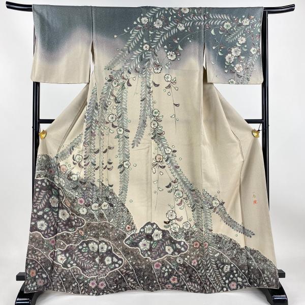 訪問着 身丈166cm 裄丈66cm M 袷 吉乃一廉 落款あり 辻が花 銀通し