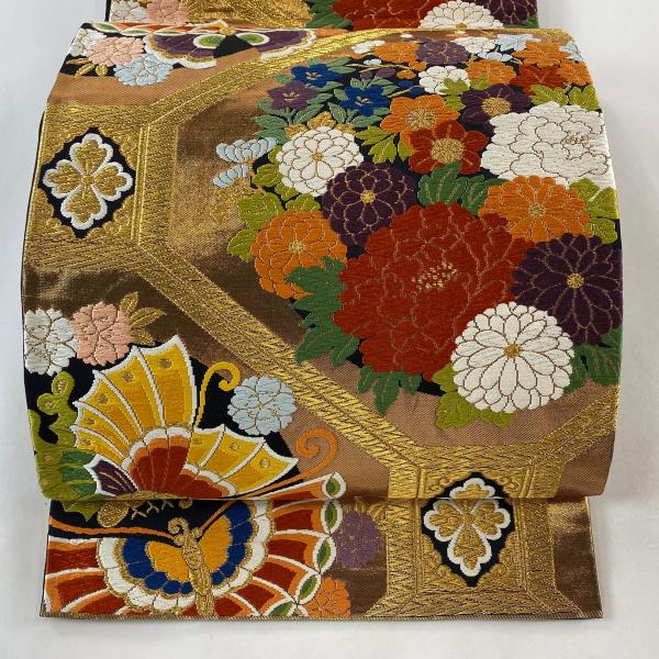 袋帯 美品 逸品 河合美術織物 落款あり 振袖向き 関西仕立て 蝶 草花