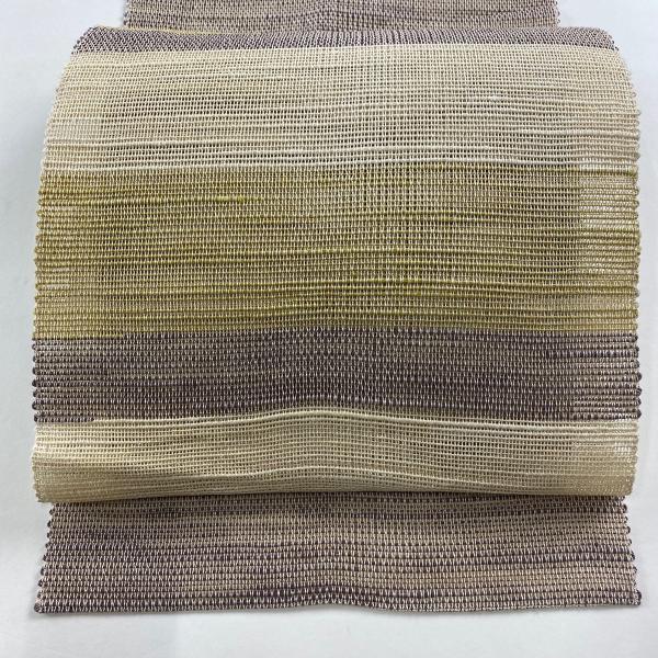 名古屋帯 美品 秀品 夏帯 松葉仕立て 八寸名古屋帯 段縞 ベージュ 正絹