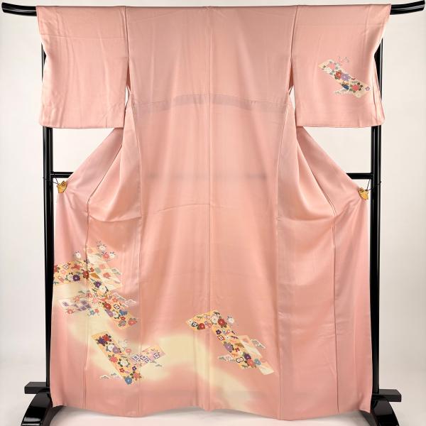 付下げ 身丈166.5cm 裄丈68.5cm L 袷 宝尽くし 菊 金彩 ぼかし ピンク