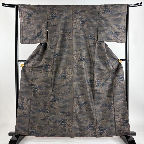★専用★紬 こげ茶 葉 枝 トールサイズ 身丈165cm 裄丈67cm 袷 正絹 紬 身丈162.5cm 裄丈64cm M 袷 建物 雲文 茶紫 正絹 美品 秀品 中古