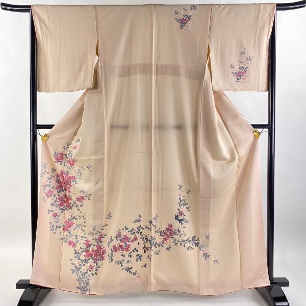 凝った訪問着　肩身丈162 裄65　正絹 訪問着 身丈162cm 裄丈65cm M 袷 草花 ぼかし 薄ピンク 正絹 秀品 中古