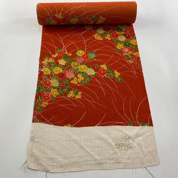 小紋 市松に露芝 正絹 反物 小紋 市松模様 日本の絹 正絹 反物