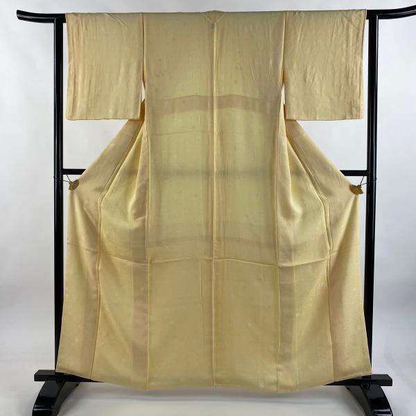 小紋 身丈160cm 裄丈63cm 正絹 名品 【中古】 小紋 身丈160.5cm 裄丈63cm S 袷 花 地紋 薄黄 正絹 優品 一つ紋 中古