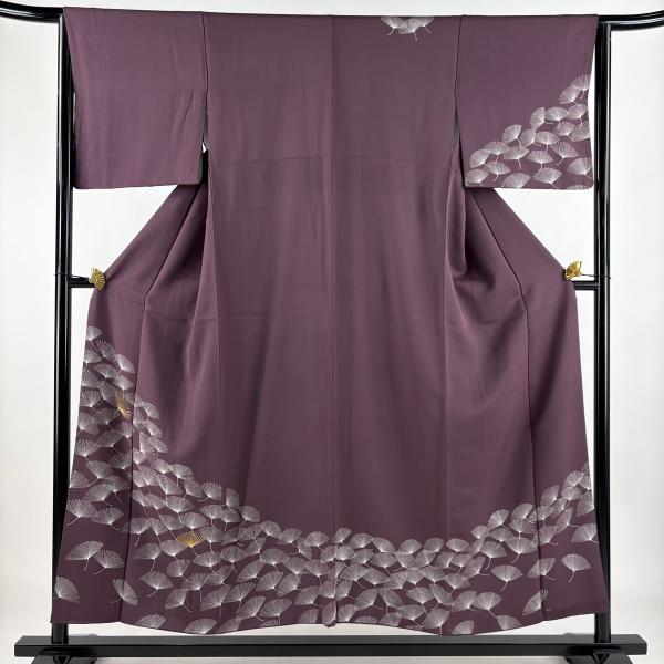 訪問着 身丈151.5cm 裄丈63.5cm S 袷 綿毛 金糸 刺繍 紫 正絹 秀品