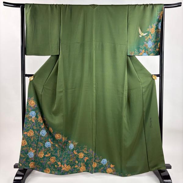 付下げ 身丈164cm 裄丈66cm M 袷 斉藤三才 落款あり 花唐草 金彩