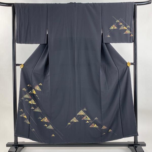 訪問着 身丈153.5cm 裄丈64cm M 袷 鱗柄 亀甲 金銀糸 金彩 墨色 正絹