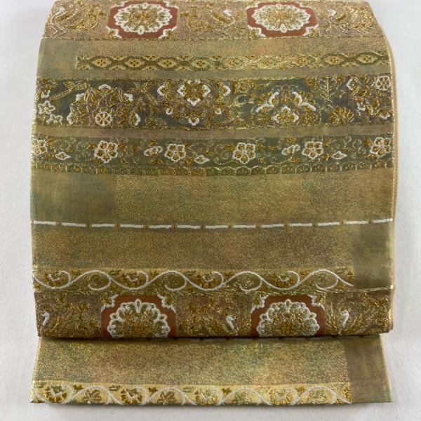 袋帯 美品 秀品 華文 鳳凰 金糸 箔 金色 六通 正絹 中古 : リユース