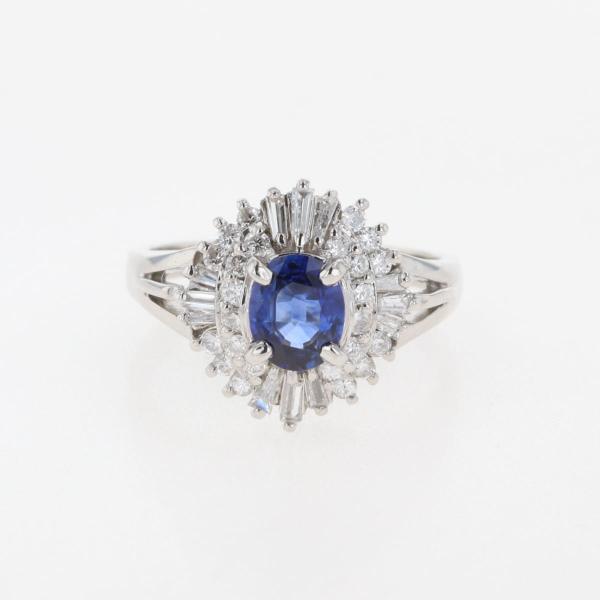 サファイア デザインリング プラチナ 指輪 メレダイヤ リング 12号