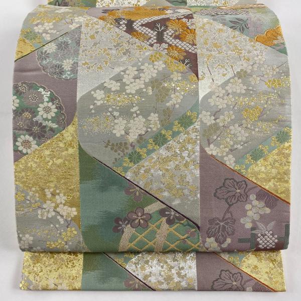 袋帯 美品 秀品 松竹梅 菊 金糸 箔 薄紫 六通 正絹 中古 : リユース