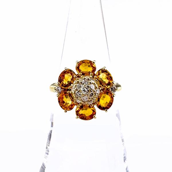 フラワーモチーフ デザインリング YG イエローゴールド 指輪