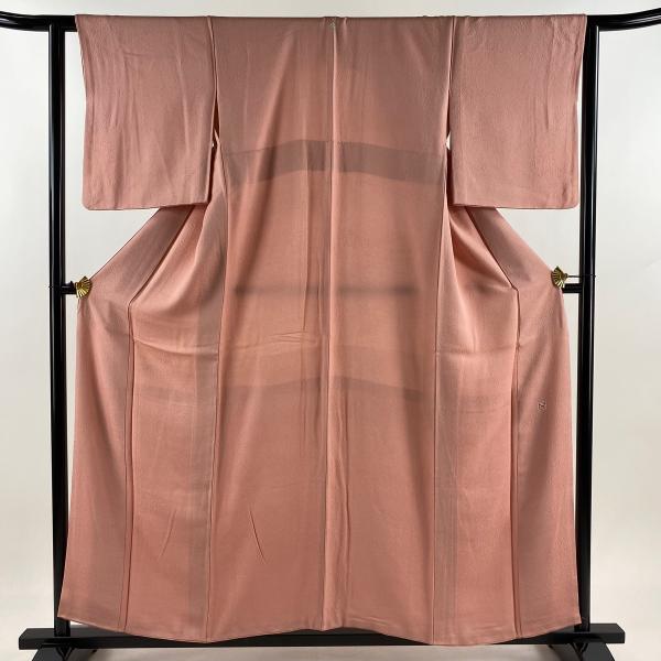 色無地 身丈157cm 裄丈62cm S 袷 百貫 落款あり 地紋 ピンク 正絹 秀品