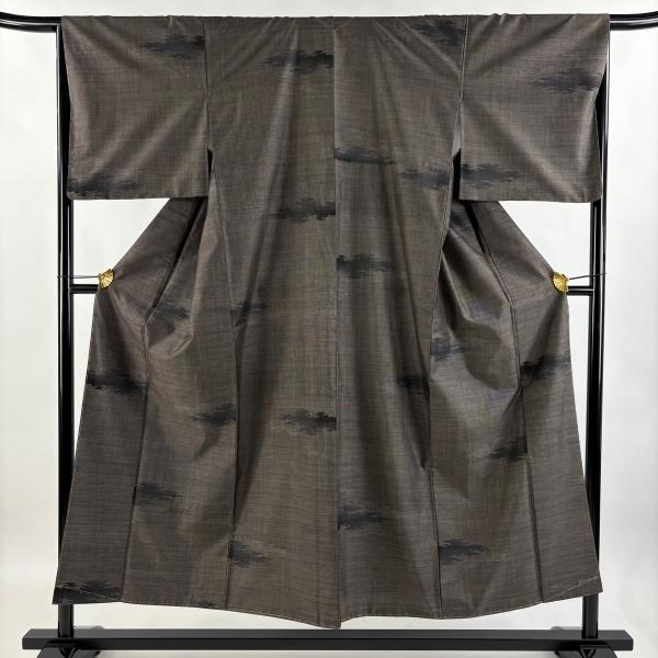 紬 身丈151.5cm 裄丈66cm M 袷 霞 焦茶色 正絹 美品 秀品 中古