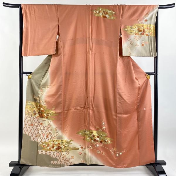 訪問着 身丈158.5cm 裄丈66cm M 袷 吾妻徳穂 落款あり 菊 霞 金糸 金彩