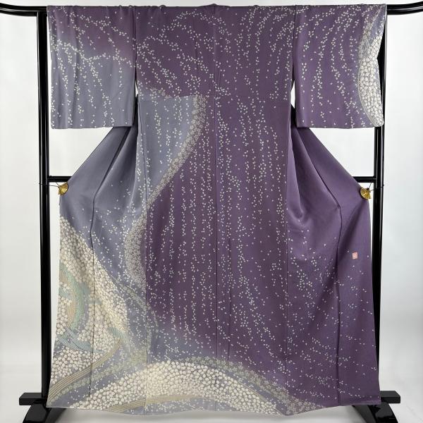 訪問着 身丈162.5cm 裄丈65.5cm M 袷 滝泰 落款あり 花 花びら 金彩