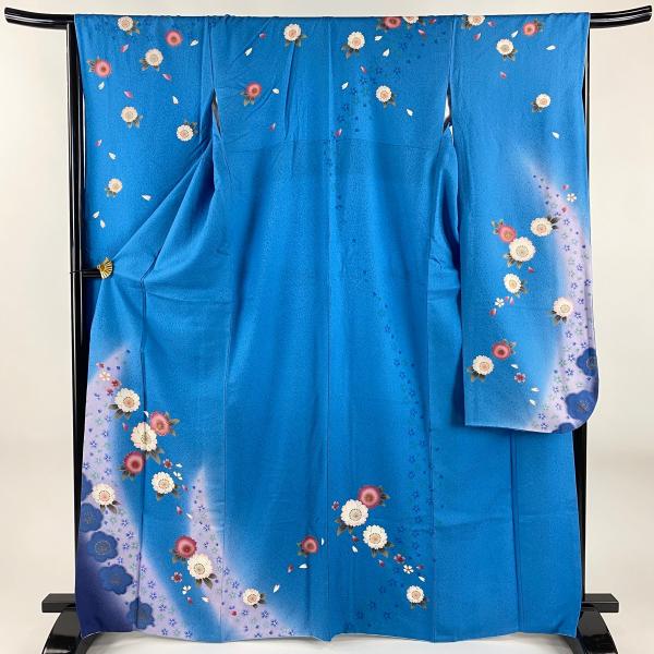 振袖 身丈166cm 裄丈66cm M 袷 桜 箔 金彩 水色 正絹 名品 中古