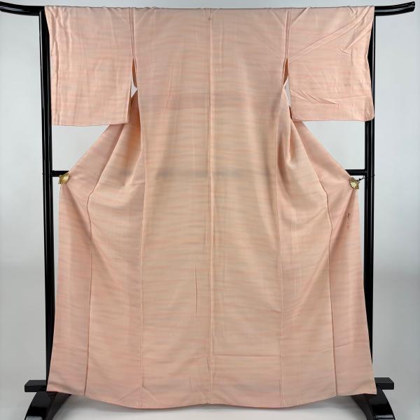 超美品　着物　正絹　袷　小紋　164.5裄67　松井青々　ピンク　緑　トール 小紋 身丈164.5cm 裄丈64cm M 袷 松井青々 落款あり 霞 ぼかし ピンク
