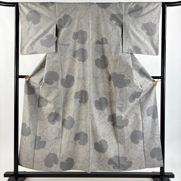 紬 身丈155.5cm 裄丈63.5cm S 袷 幾何学 灰色 正絹 秀品 中古