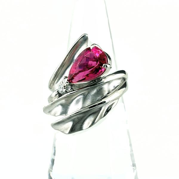 ピンクトルマリン デザインリング プラチナ 指輪 メレダイヤ リング