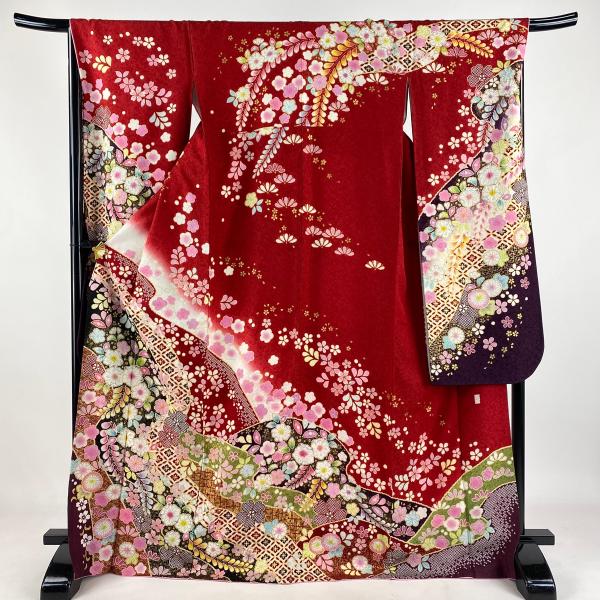 美品 振袖 身丈169cm 裄丈67cm M 袷 徳永憲峯 落款あり 辻が花 花菱