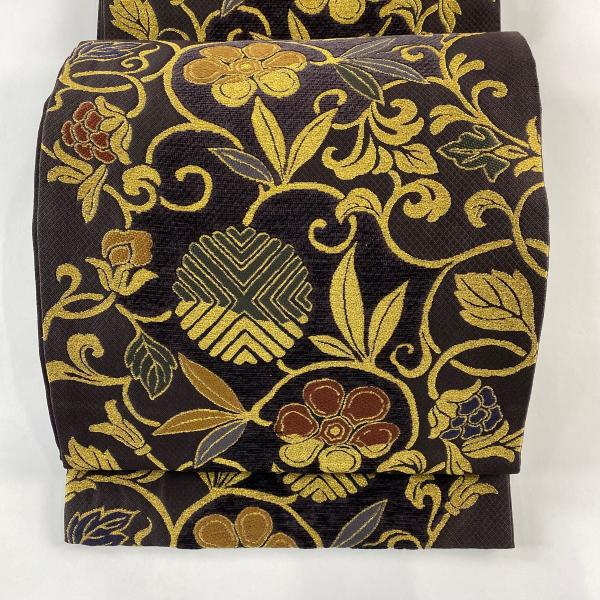 美品 袋帯 名品 光蔵 笹蔓 金糸 濃紫 六通 正絹 中古 : リユース