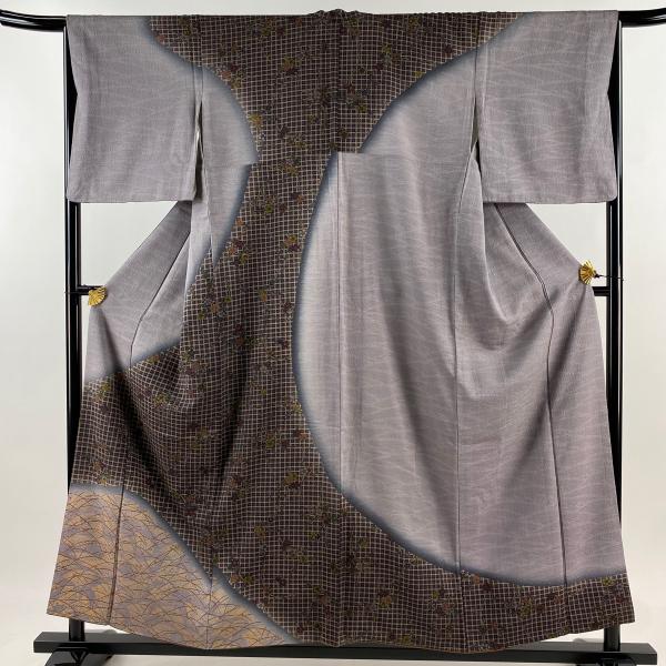 ★専用★未使用品 訪問着 枝花 くすみ紫 枝花 綸子 金彩 身丈162.0cm 付下げ 身丈163.5cm 裄丈69cm L 袷 翠山工房 落款あり 辻が花 金彩