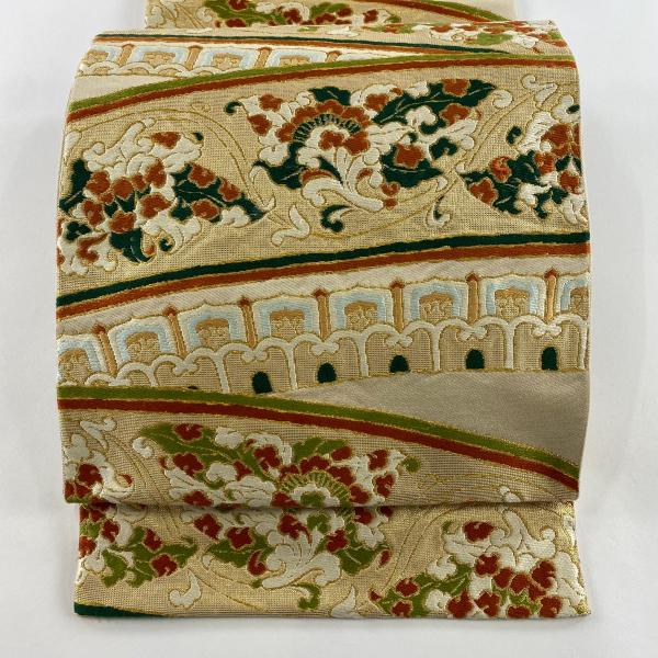 袋帯 逸品 龍村美術織物 落款あり たつむら 花唐草 幾何学模様 金糸 箔