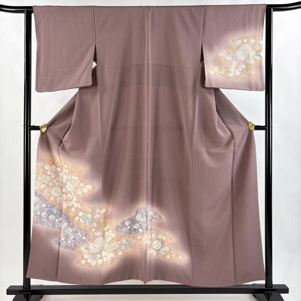 付下げ 身丈154cm 裄丈62cm S 袷 辻が花柄 霞 ぼかし 小豆色 正絹 秀品