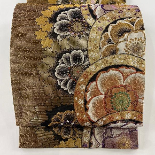 袋帯 秀品 桜 花びら 金糸 箔 金色 六通 正絹 中古 : リユースセレクト