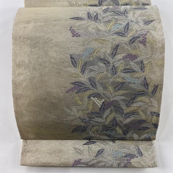 袋帯 美品 秀品 夏帯 葉 実 金銀糸 箔 灰白 六通 正絹 中古 : リユース