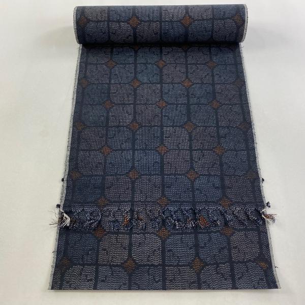反物 秀品 紬 幾何学 青灰色 正絹 中古 : リユースセレクトショップ