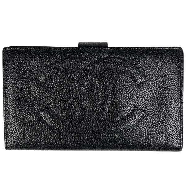 【極美品】CHANEL デカココ　がま口二つ折り長財布　キャビアスキン　黒 CHANEL（シャネル） ココマーク 二つ折り長財布 がま口 キャビアスキン