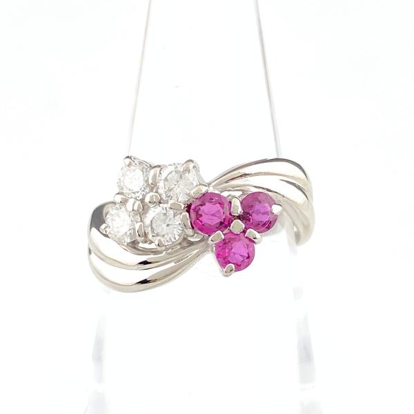 状態良好 フラワー リング プラチナ 指輪 ルビー メレダイヤ 花 12号