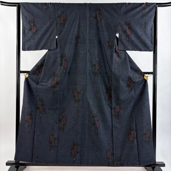 未使用美品 大島紬 一元式染 丈160.5 裄68 大島紬 身丈160.5cm 裄丈64cm M 袷 純泥染 証紙あり 草花 シルエット
