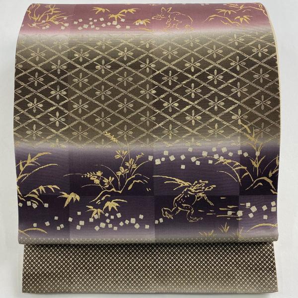 あゆ 袋帯 未使用品 『本』 金箔 作家物落款あり ゴールド NO-914 袋帯 美品 逸品 証紙あり 家寶集 華文 鶴 金銀糸 唐織 金色 六通 正絹