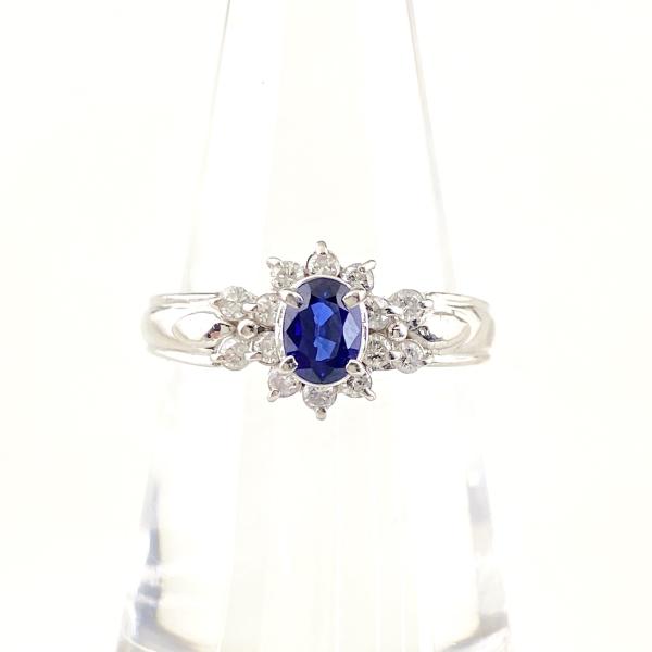 サファイア デザインリング プラチナ 指輪 メレダイヤ リング 13号