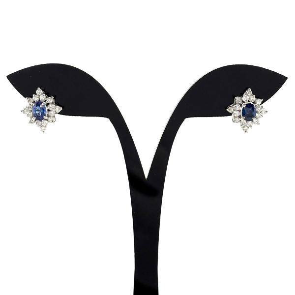 サファイア デザインピアス プラチナ WG ホワイトゴールド メレダイヤ