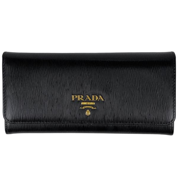 PRADA（プラダ） ロゴ 長財布 二つ折り パスケース 長財布 レザー ネロ