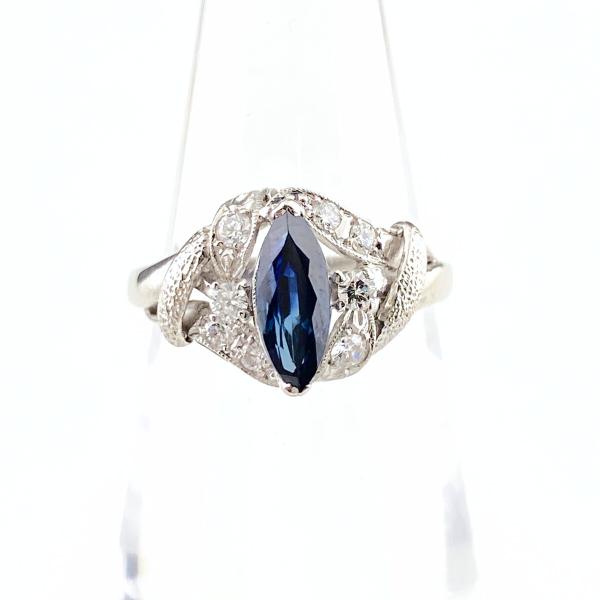 サファイア デザインリング プラチナ メレダイヤ 指輪 リング 8号