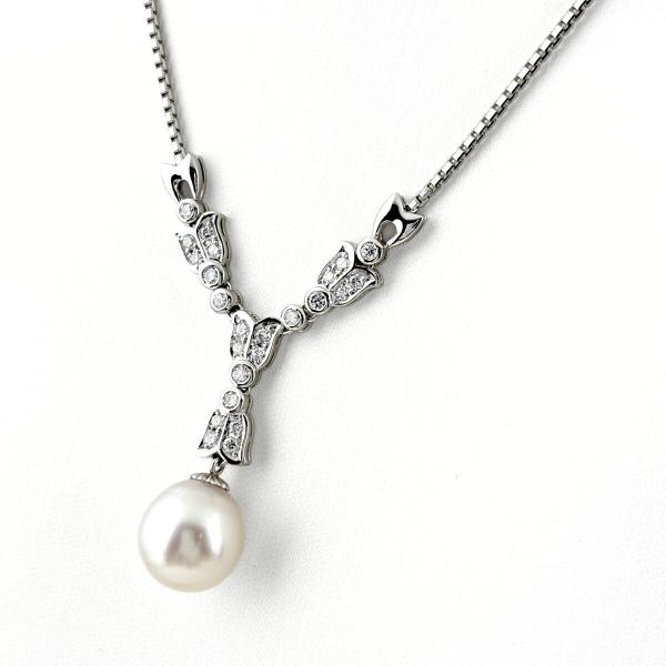 パール デザインネックレス プラチナ ペンダント メレダイヤ 真珠