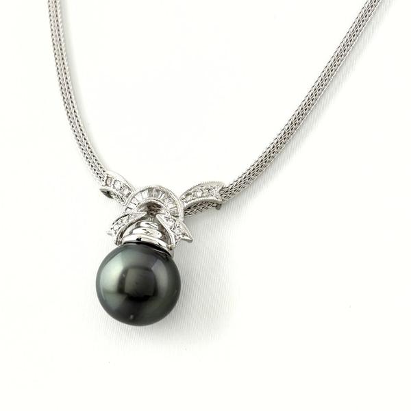 パール デザインネックレス ペンダント メレダイヤ 750 真珠
