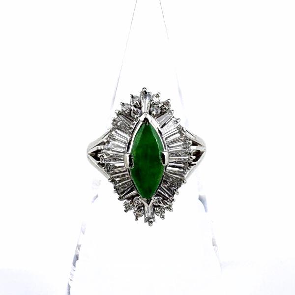 【翡翠 アンティークリング 】メレダイヤ0.16ct PM900刻印 翡翠 デザインリング プラチナ メレダイヤ 指輪 リング 11.5号 Pt900