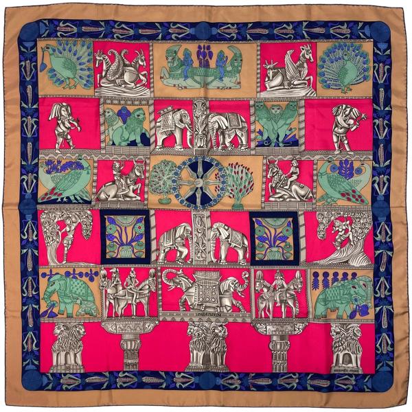 HERMES（エルメス） カレ 90 TORANA 塔門 スカーフ シルク ブラウン