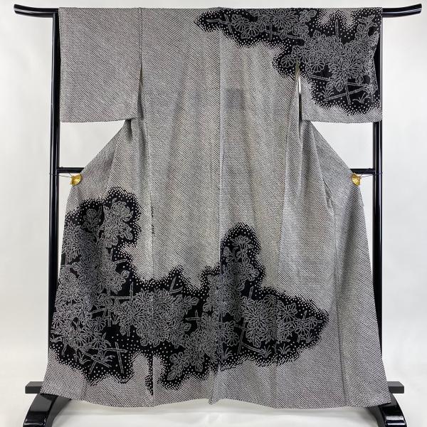 D839 訪問着　総絞り　黒地　花模様　正絹　着物　袷　極美品 D839 訪問着 総絞り 黒地 花模様 正絹 着物 袷 極美品