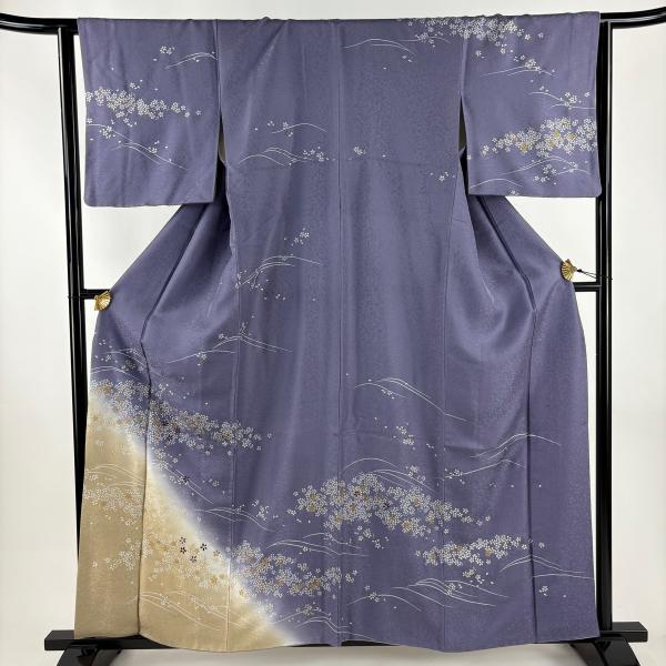 訪問着 身丈159.5cm 裄丈63.5cm S 袷 桜 波 金彩 染め分け 薄紫 正絹